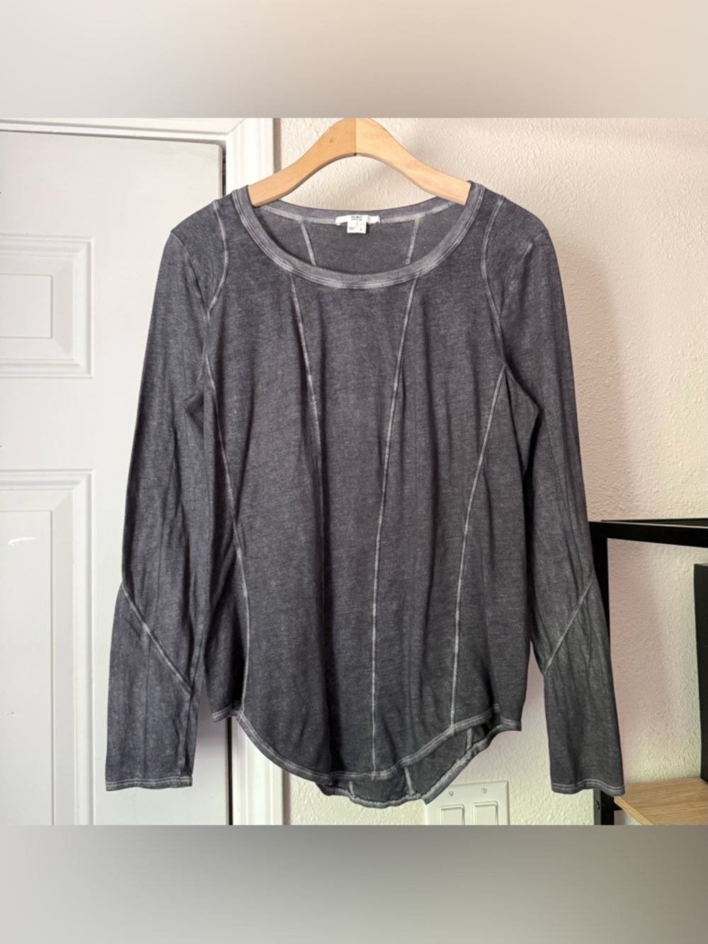 HELMUT BY HELMUT LANG grey tie garment indigo dyed long sleeve crew neck tee top